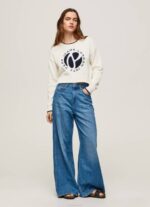 Pepe Jeans logoprintti puuvillajersey naiset valkoinen TB00253 - Image 2