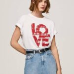 Pepe Jeans love logo print t-paita naiset valkoinen TB00396