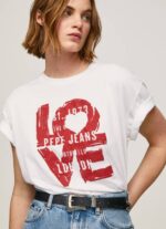 Pepe Jeans love logo print t-paita naiset valkoinen TB00396 - Image 3