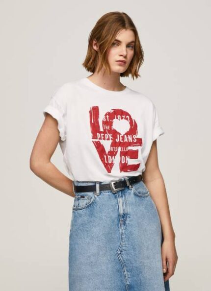 Pepe Jeans love logo print t-paita naiset valkoinen TB00396