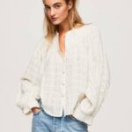 Pepe Jeans mao kaulus puuvilla Dobby pusero naiset mousse TB00362