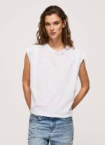 Pepe Jeans marmoroitu kädenreikähihainen t-paita naiset valkoinen TB00409 - Image 3