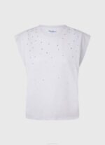 Pepe Jeans marmoroitu kädenreikähihainen t-paita naiset valkoinen TB00409 - Image 5