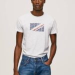 Pepe Jeans marmoroitu logoprintti t-paita miehet valkoinen TB00987