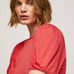 Pepe Jeans marmoroitu venekaulus t-paita naiset studio punainen TB00435