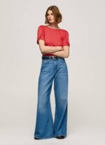 Pepe Jeans marmoroitu venekaulus t-paita naiset studio punainen TB00435 - Image 3