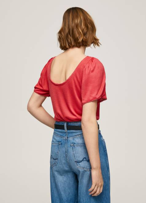 Pepe Jeans marmoroitu venekaulus t-paita naiset studio punainen TB00435 - Image 4