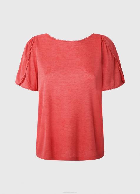 Pepe Jeans marmoroitu venekaulus t-paita naiset studio punainen TB00435 - Image 5