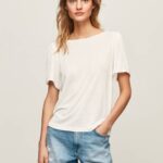 Pepe Jeans marmoroitu venekaulus t-paita naiset valkoinen TB00452
