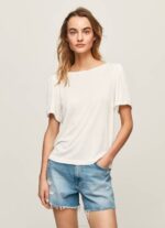 Pepe Jeans marmoroitu venekaulus t-paita naiset valkoinen TB00452