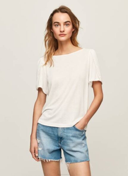 Pepe Jeans marmoroitu venekaulus t-paita naiset valkoinen TB00452