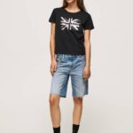 Pepe Jeans metallilogoinen puuvillainen t-paita naiset musta TB00414