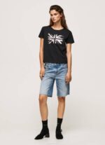 Pepe Jeans metallilogoinen puuvillainen t-paita naiset musta TB00414