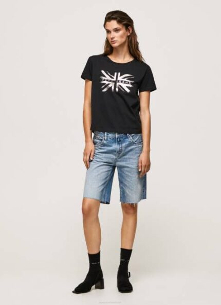 Pepe Jeans metallilogoinen puuvillainen t-paita naiset musta TB00414