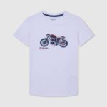 Pepe Jeans moottoripyöräkuvioinen t-paita poika valkoinen TB001644
