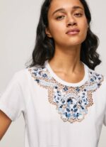 Pepe Jeans nauhallinen kaulus t-paita naiset valkoinen TB00449 - Image 3