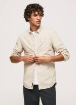 Pepe Jeans normaali istuva popliini-puuvillapaita miehet kivi TB001042