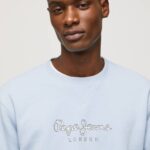 Pepe Jeans painettu logo puuvillapusero miehet valkaisu sininen TB00876