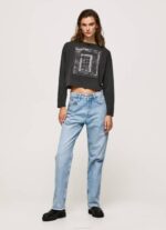 Pepe Jeans painettu pitkähihainen t-paita naiset pesty mustaksi TB00427 - Image 2