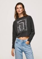 Pepe Jeans painettu pitkähihainen t-paita naiset pesty mustaksi TB00427