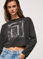 Pepe Jeans painettu pitkähihainen t-paita naiset pesty mustaksi TB00427 - Image 3