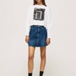 Pepe Jeans painettu pitkähihainen t-paita naiset valkoinen TB00428
