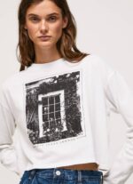 Pepe Jeans painettu pitkähihainen t-paita naiset valkoinen TB00428 - Image 3