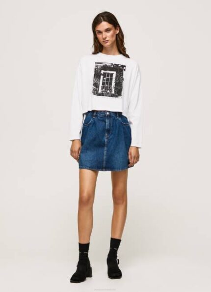 Pepe Jeans painettu pitkähihainen t-paita naiset valkoinen TB00428