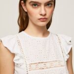 Pepe Jeans paita harjakattoisilla yksityiskohdilla naiset valkoinen TB00437