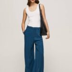 Pepe Jeans paperipussin leveät housut naiset valtameri TB00302