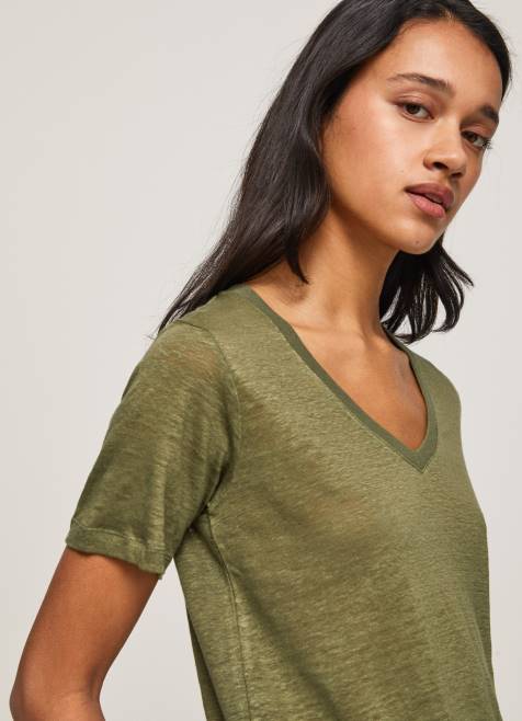 Pepe Jeans pellava v-kaula-aukkoinen t-paita naiset alue TB00468 - Image 3