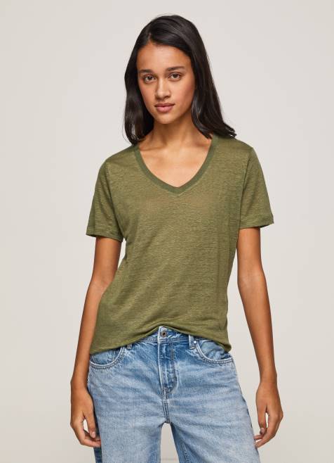 Pepe Jeans pellava v-kaula-aukkoinen t-paita naiset alue TB00468 - Image 1