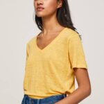 Pepe Jeans pellava v-kaula-aukkoinen t-paita naiset paistaa TB00453