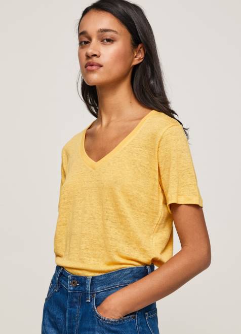 Pepe Jeans pellava v-kaula-aukkoinen t-paita naiset paistaa TB00453 - Image 1