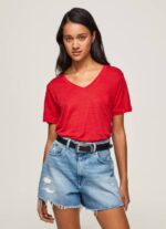 Pepe Jeans pellava v-kaula-aukkoinen t-paita naiset studio punainen TB00465