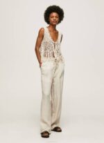 Pepe Jeans pellavaiset palazzo-housut naiset kivi TB00301