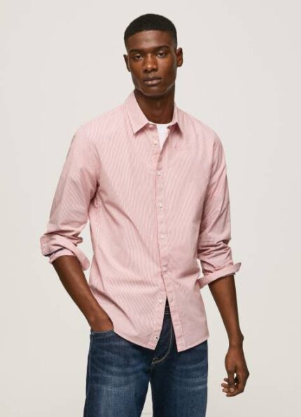 Pepe Jeans Percy bengal-raidallinen popliinipaita miehet studio punainen TB001074