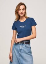 Pepe Jeans peruslogollinen t-paita naiset laivasto TB00470 - Image 2