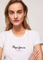Pepe Jeans peruslogollinen t-paita naiset valkoinen TB00416 - Image 3