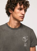 Pepe Jeans pesty ja värjätty puuvillainen t-paita miehet pesty mustaksi TB00941 - Image 2