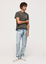 Pepe Jeans pesty ja värjätty puuvillainen t-paita miehet pesty mustaksi TB00941