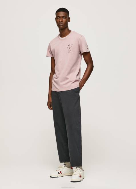 Pepe Jeans pesty ja värjätty puuvillainen t-paita miehet valkaisuaine pinkki TB00928 - Image 2