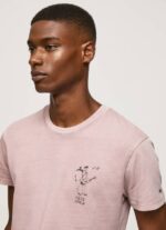 Pepe Jeans pesty ja värjätty puuvillainen t-paita miehet valkaisuaine pinkki TB00928