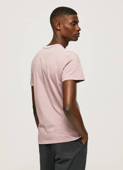 Pepe Jeans pesty ja värjätty puuvillainen t-paita miehet valkaisuaine pinkki TB00928 - Image 4