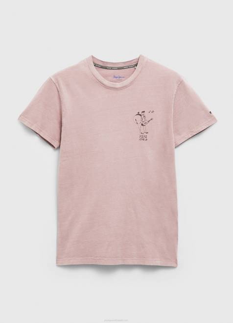 Pepe Jeans pesty ja värjätty puuvillainen t-paita miehet valkaisuaine pinkki TB00928 - Image 5
