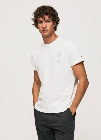 Pepe Jeans pesty ja värjätty puuvillainen t-paita miehet valkoinen TB00942
