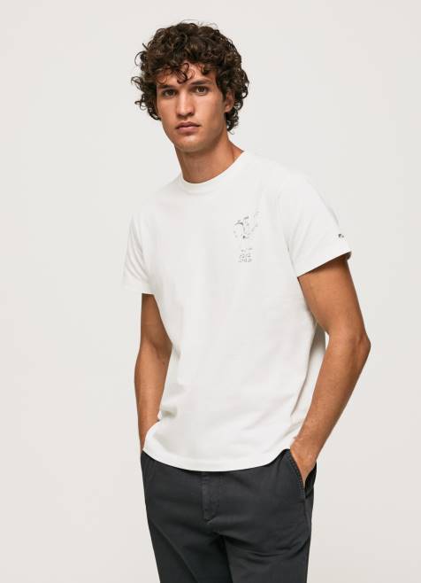 Pepe Jeans pesty ja värjätty puuvillainen t-paita miehet valkoinen TB00942 - Image 1