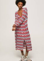 Pepe Jeans pitkä neuletakki siksak-printillä naiset studio punainen TB00225 - Image 3