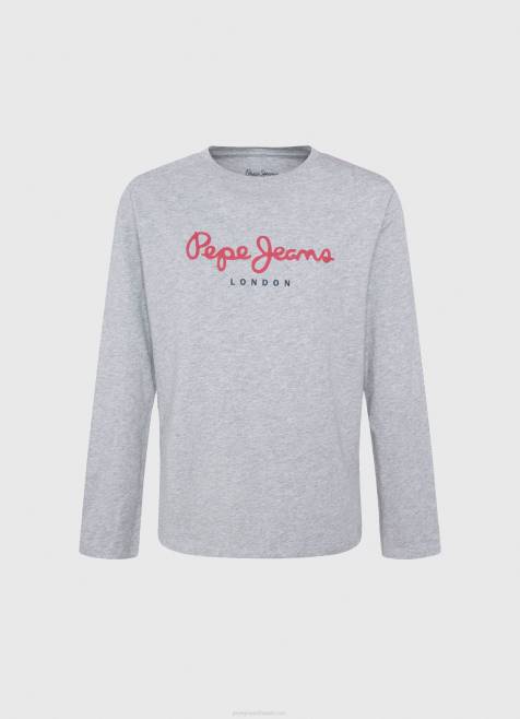 Pepe Jeans pitkähihainen logollinen t-paita edessä poika harmaa marli TB001631 - Image 1