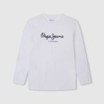 Pepe Jeans pitkähihainen logollinen t-paita edessä poika valkoinen TB001619